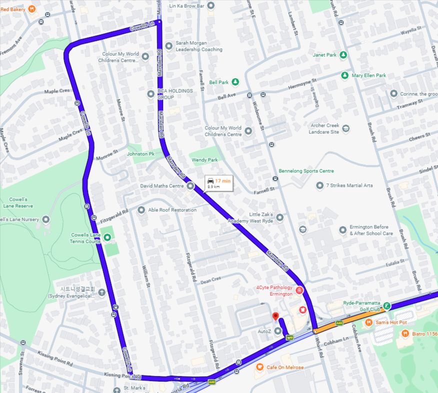 Alternative route to All District Mechanical From Victoria Rd Gladesville - Turn right onto Marsden Rd, Left onto Cowells Lane follow down turn left onto Victoria rd and left again into our new premises at 740 Victoria Rd Ermington NSW2115